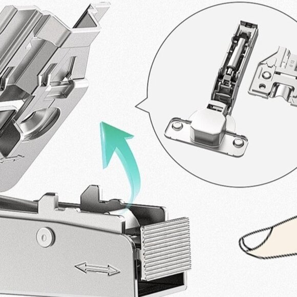Ten Euro Cabinet Hinges 125° Full Overlay Cam Adjustable Self-close Hinge w Plat - Picture 6 of 6